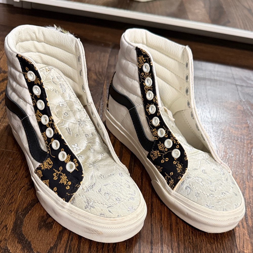 Vans Black and White Floral High-Top Sneakers